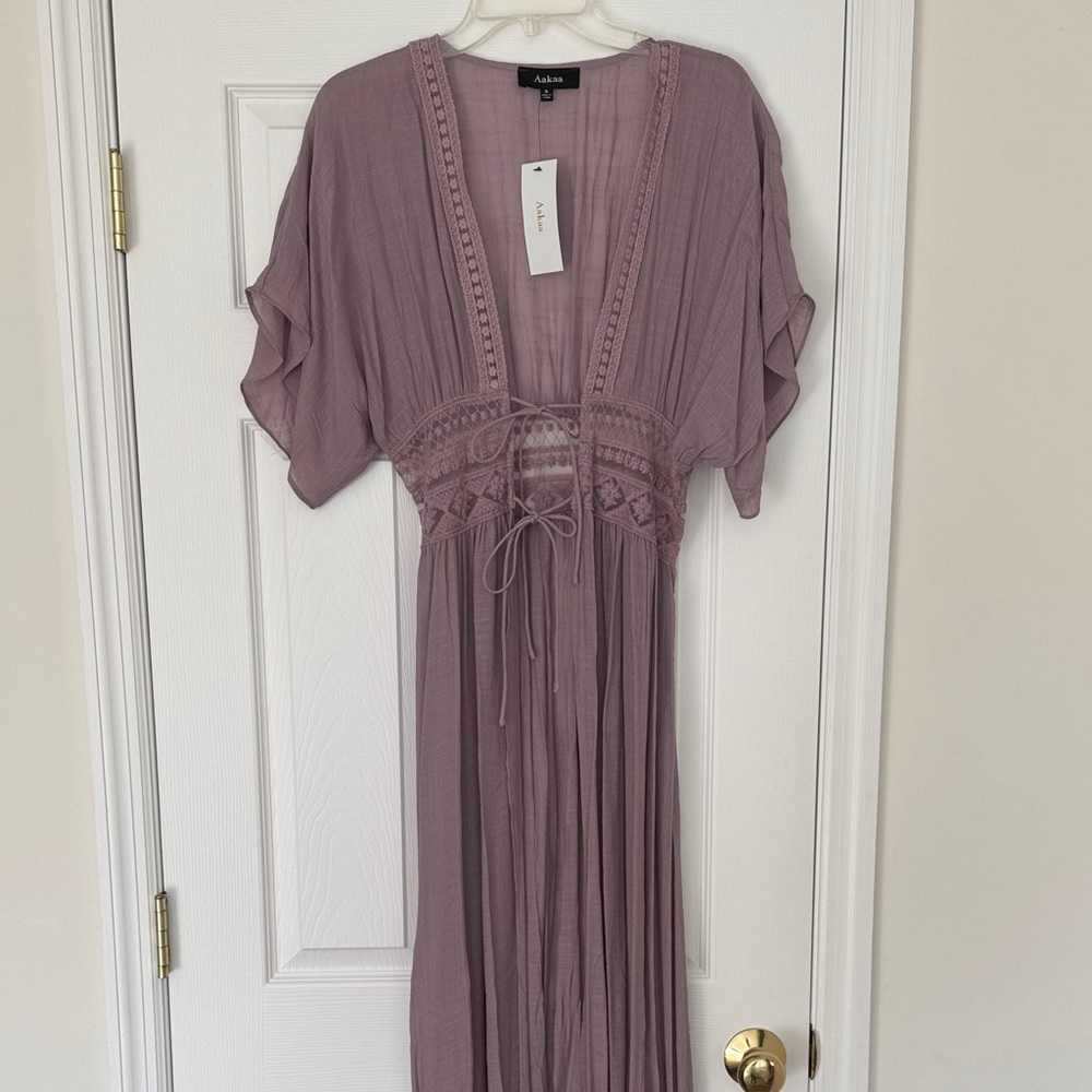 Aakaa Dusty Mauve Lace-Trim V-Neck Tunic Top